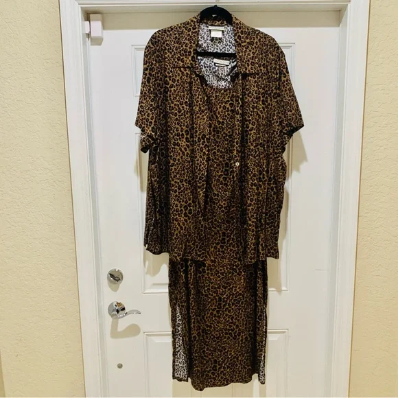 DRESS Leopard Print 2 PC Jacket Buttons and MIDI Sleeveless Set With Slits 22W - Picture 2 of 13